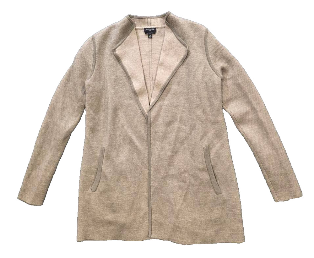 Talbots Womens Open Front Merino Wool Cardigan Taupe Draped Sweater S A011350